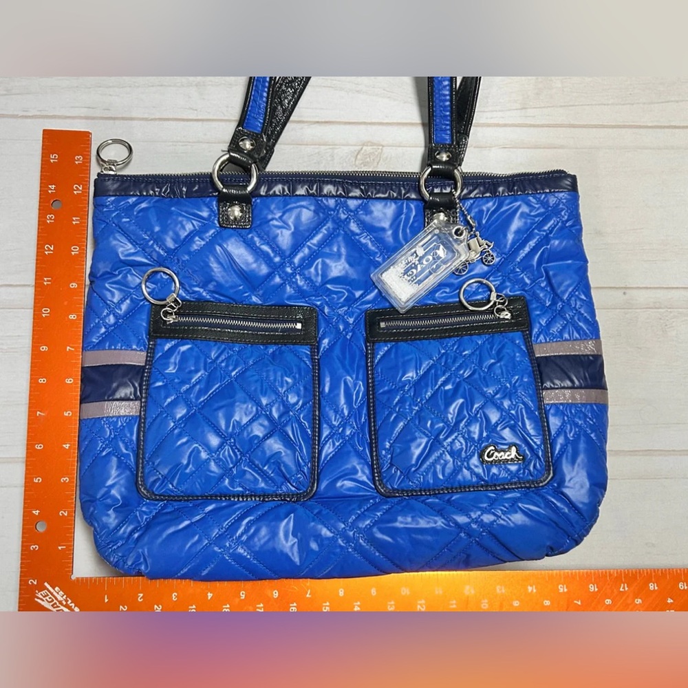 Coach 15873 Blue Quilted Snow Bunny Poppy Ski Glam Designer Purses Bag Tote - Picture 8 of 12